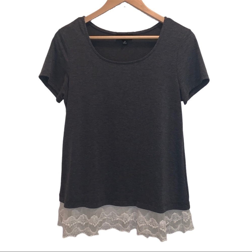 AB Studio Scoop Neck Top with Lace Trim Women’s Size Medium